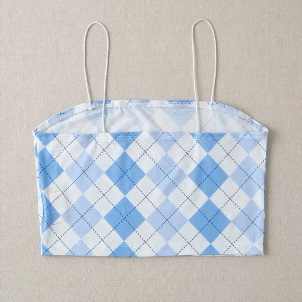 🩵5 FOR $10 SALE 🩵 Argyle Pattern Cami Crop Tank Top - Picture 2 of 4